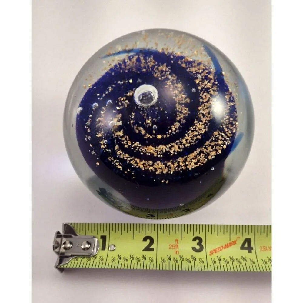 West Elm Blue Gold Large Galaxy Crystal Glass Paperweight Space Universe Retired